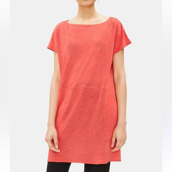 Eileen Fisher Red Orange Linen Short Sleeve T-shirt Dress XS - Picture 9 of 9
